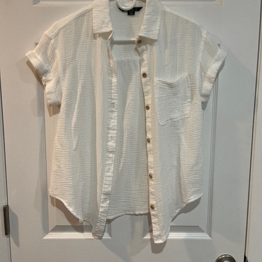 Stitch Star White 100% Cotton Button Down Cover Up
